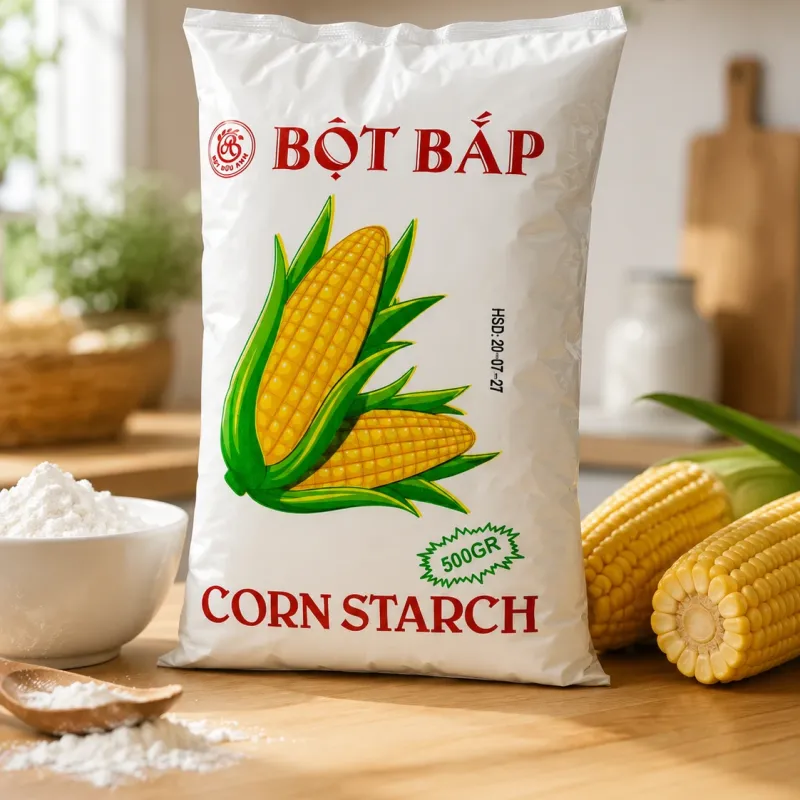 Gói bột bắp Bửu Anh in logo thương hiệu